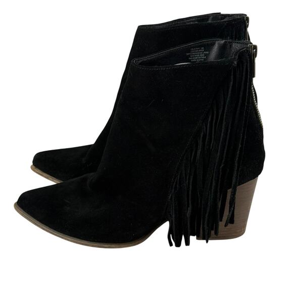 Steve Madden Black Fringe Western Boots 10 Leather Pointed Toe Ankle Country - Picture 5 of 14